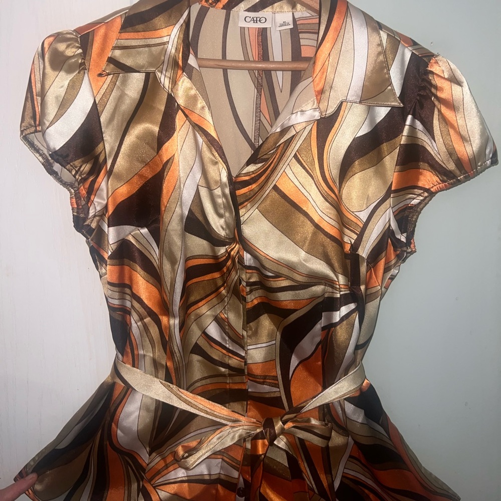 cato psychedelic 60s 70s vibe print cap sleeve blouse